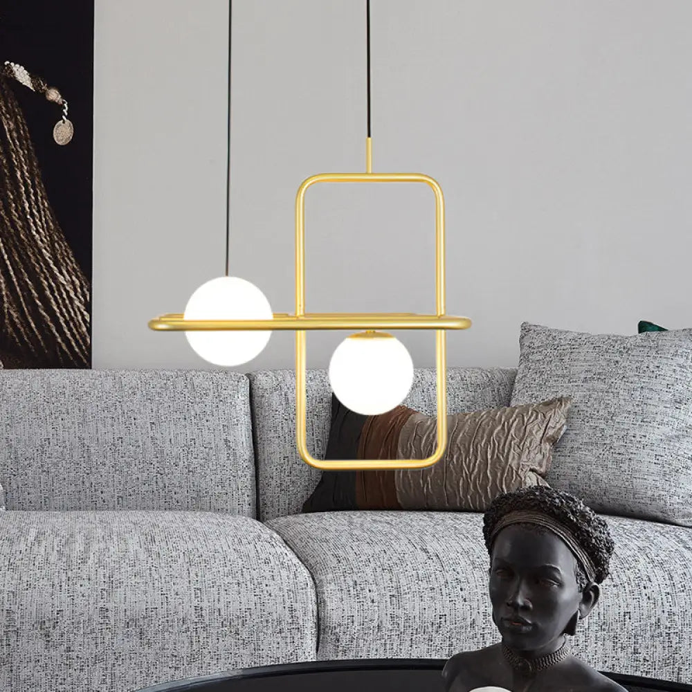 Modern White Glass Pendant Lamp with Gold LED Lights