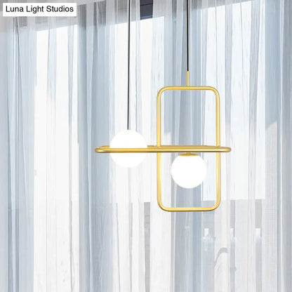 Modern White Glass Pendant Lamp with Gold LED Lights