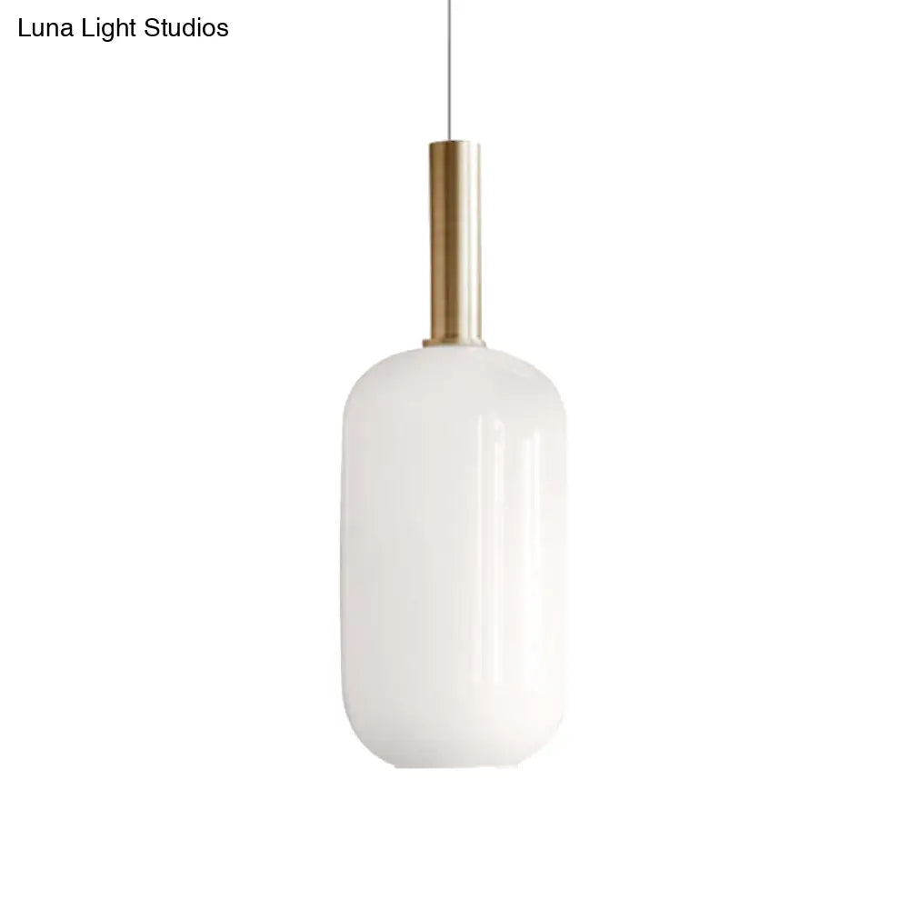 Modern White Glass Pendant Lighting – 1 Light Brass LED Ceiling Lamp Fixture