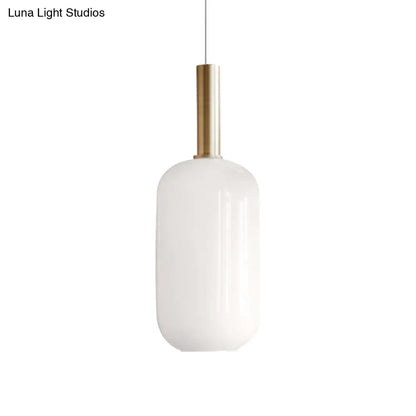 Modern White Glass Pendant Lighting – 1 Light Brass LED Ceiling Lamp Fixture