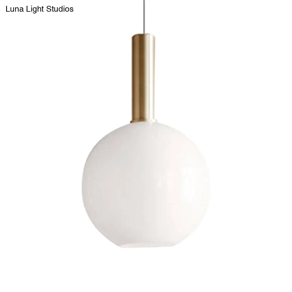 Modern White Glass Pendant Lighting – 1 Light Brass LED Ceiling Lamp Fixture