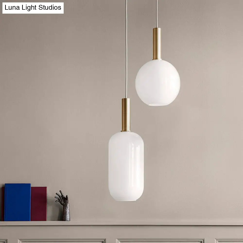 Modern White Glass Pendant Lighting – 1 Light Brass LED Ceiling Lamp Fixture