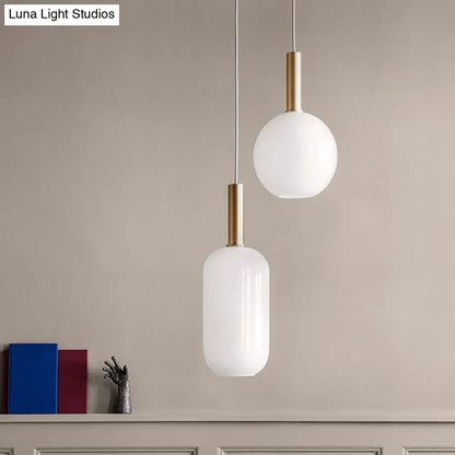 Modern White Glass Pendant Lighting – 1 Light Brass LED Ceiling Lamp Fixture