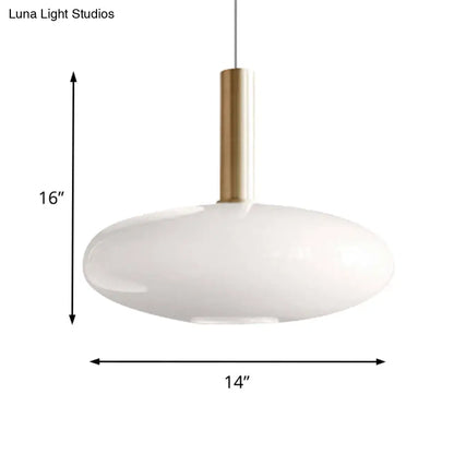 Modern White Glass Pendant Lighting – 1 Light Brass LED Ceiling Lamp Fixture