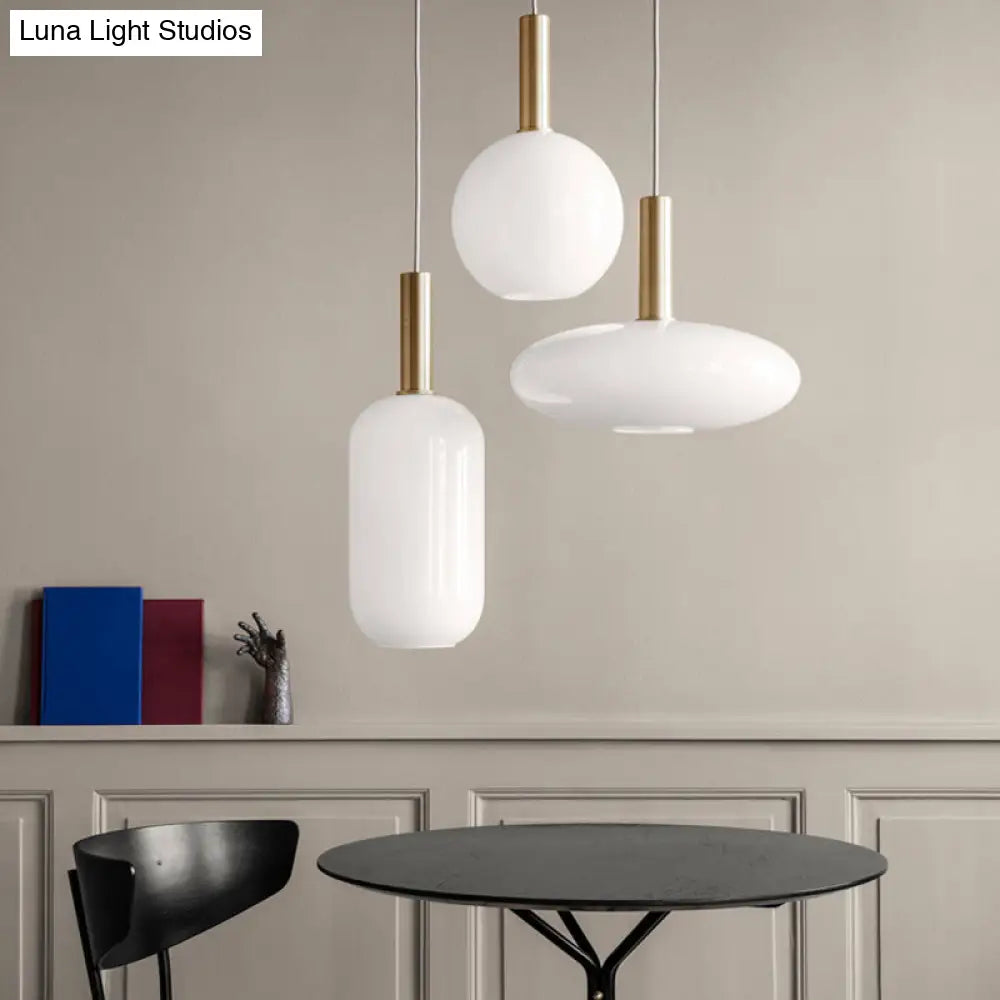 Modern White Glass Pendant Lighting – 1 Light Brass LED Ceiling Lamp Fixture