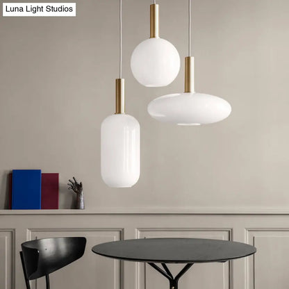 Modern White Glass Pendant Lighting – 1 Light Brass LED Ceiling Lamp Fixture