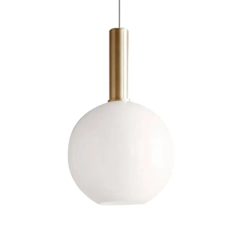 Modern White Glass Pendant Lighting – 1 Light Brass LED Ceiling Lamp Fixture