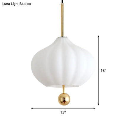 Modern White Glass Pumpkin Pendant Light with Brass Modo Deco