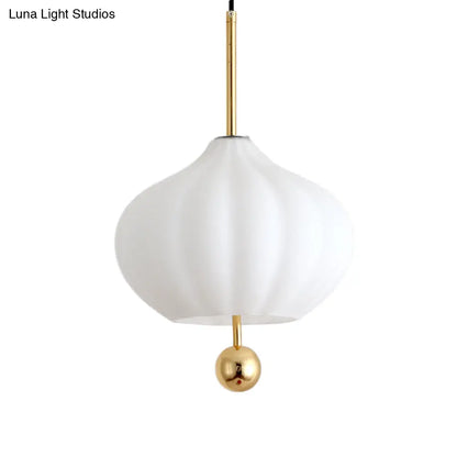 Modern White Glass Pumpkin Pendant Light with Brass Modo Deco