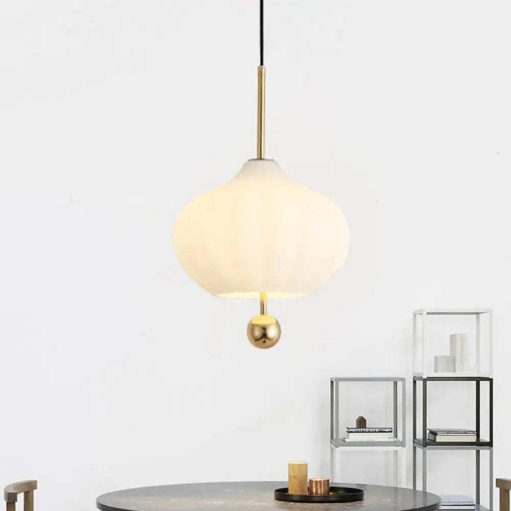 Modern White Glass Pumpkin Pendant Light with Brass Modo Deco