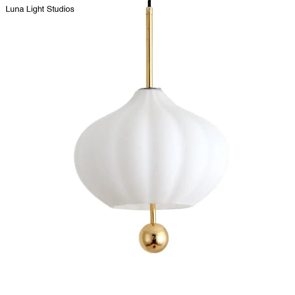 Modern White Glass Pumpkin Pendant Light with Brass Modo Deco