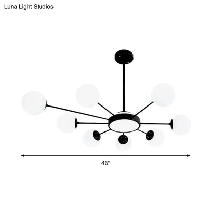 Lámpara de araña redonda moderna de cristal blanco con 8 luces colgantes negras