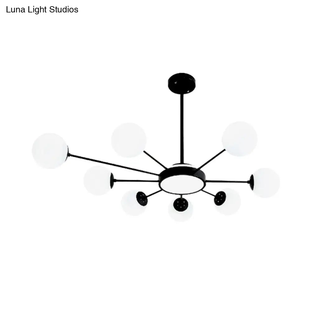 Lámpara de araña redonda moderna de cristal blanco con 8 luces colgantes negras