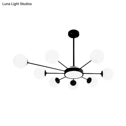Lámpara de araña redonda moderna de cristal blanco con 8 luces colgantes negras