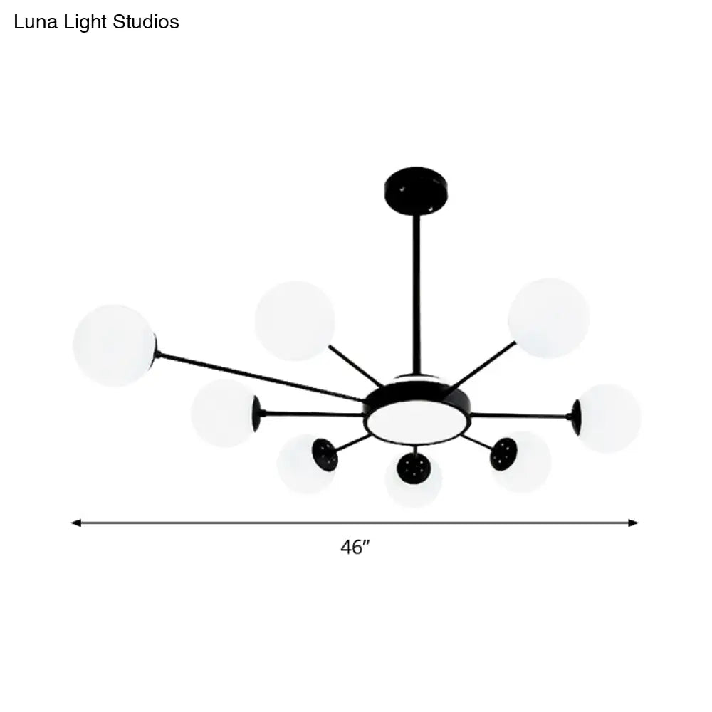 Lámpara de araña redonda moderna de cristal blanco con 8 luces colgantes negras