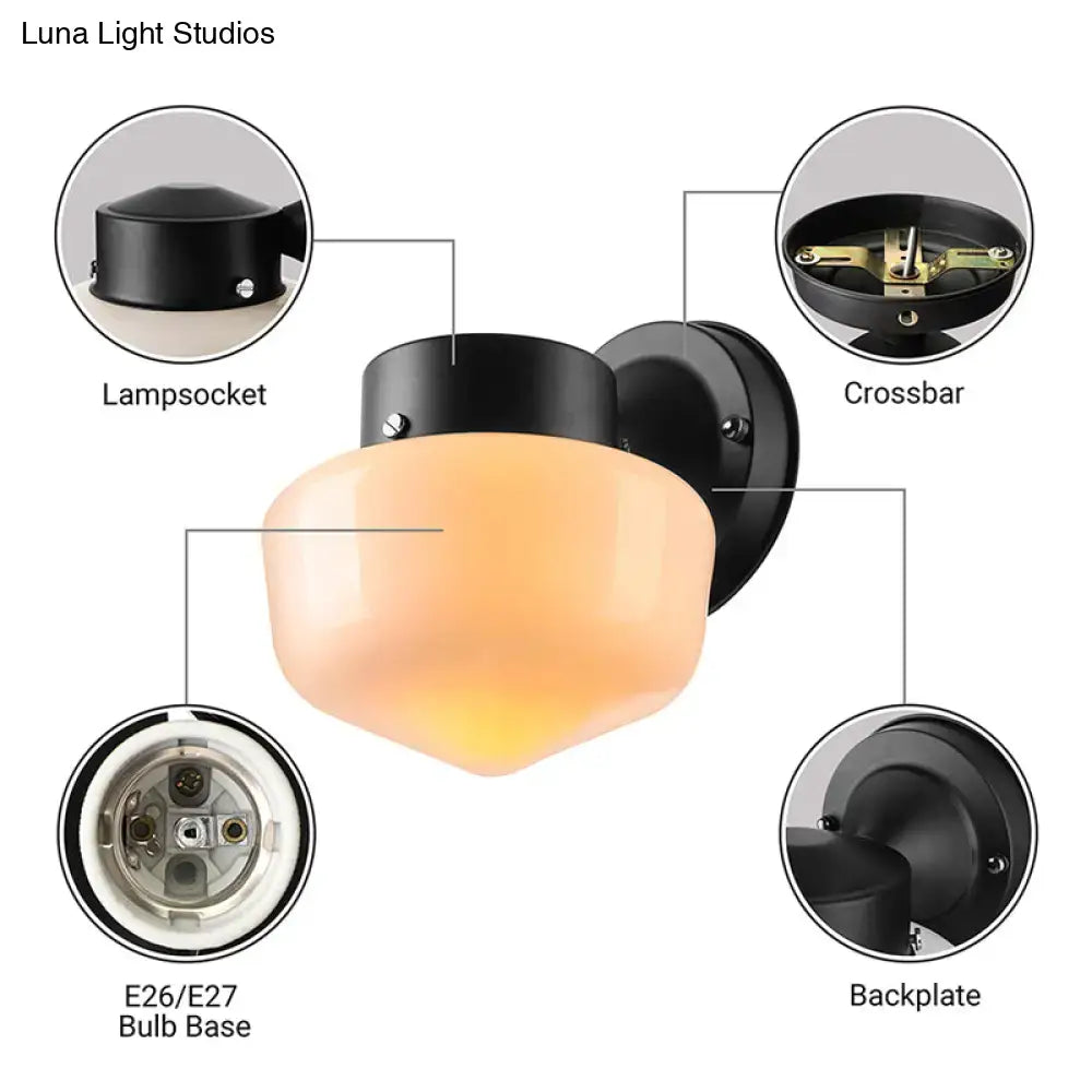 Black wall-mounted sconce light with frosted peach glass shade for modern white glass sconce light bedroom black white mirror