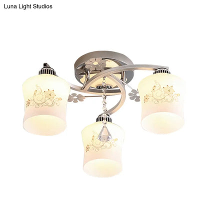 DecorBites™ DecorBites™ Modern White Glass Semi Flush Ceiling Lamp with Chrome Finish - Patterned 3-Head Spiral Design