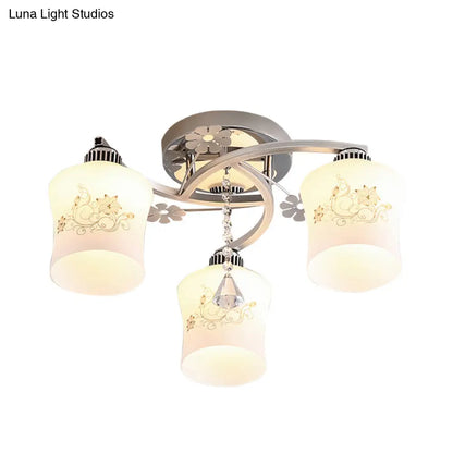 DecorBites™ DecorBites™ Modern White Glass Semi Flush Ceiling Lamp with Chrome Finish - Patterned 3-Head Spiral Design