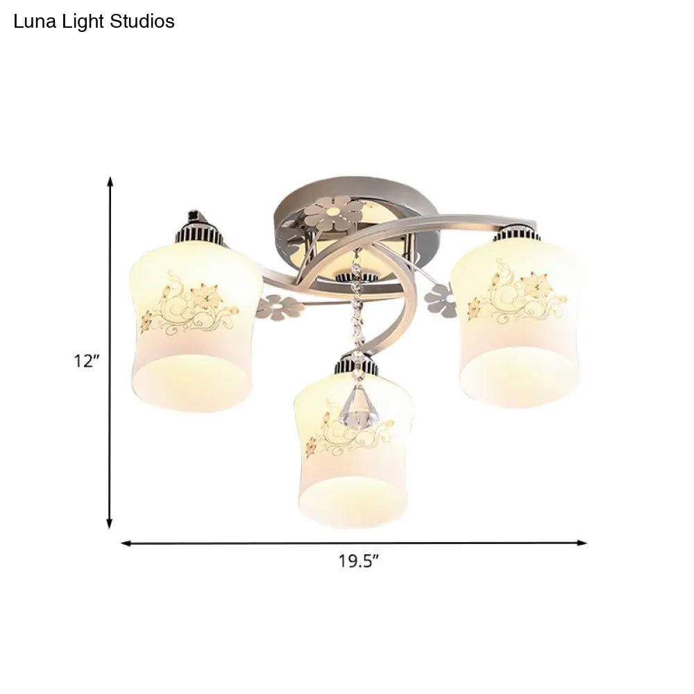 DecorBites™ DecorBites™ Modern White Glass Semi Flush Ceiling Lamp with Chrome Finish - Patterned 3-Head Spiral Design