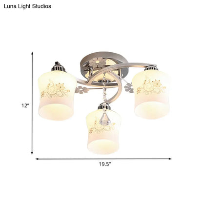 DecorBites™ DecorBites™ Modern White Glass Semi Flush Ceiling Lamp with Chrome Finish - Patterned 3-Head Spiral Design