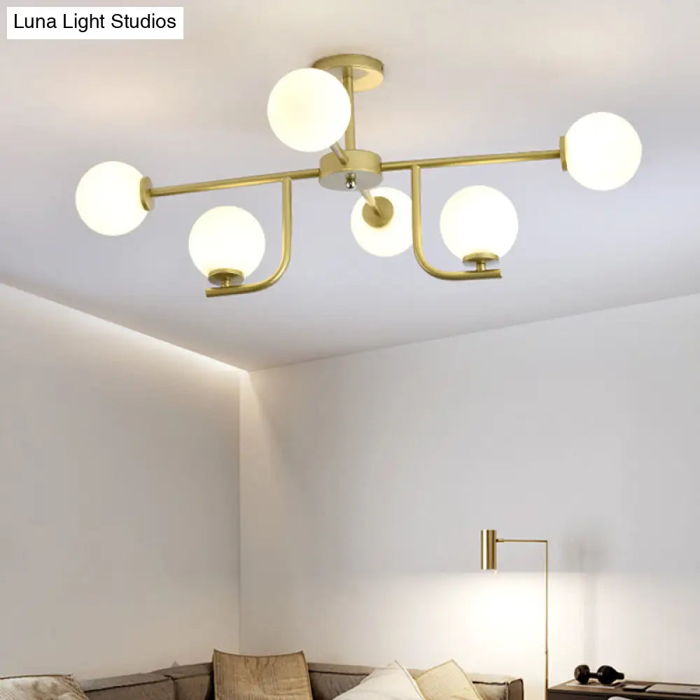 DecorBites™ DecorBites™ Modern White Glass Semi Flush Mount Ceiling Fixture with Gold Accents - 6 Bulbs