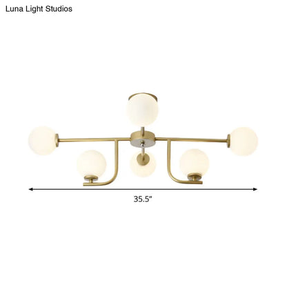 DecorBites™ DecorBites™ Modern White Glass Semi Flush Mount Ceiling Fixture with Gold Accents - 6 Bulbs