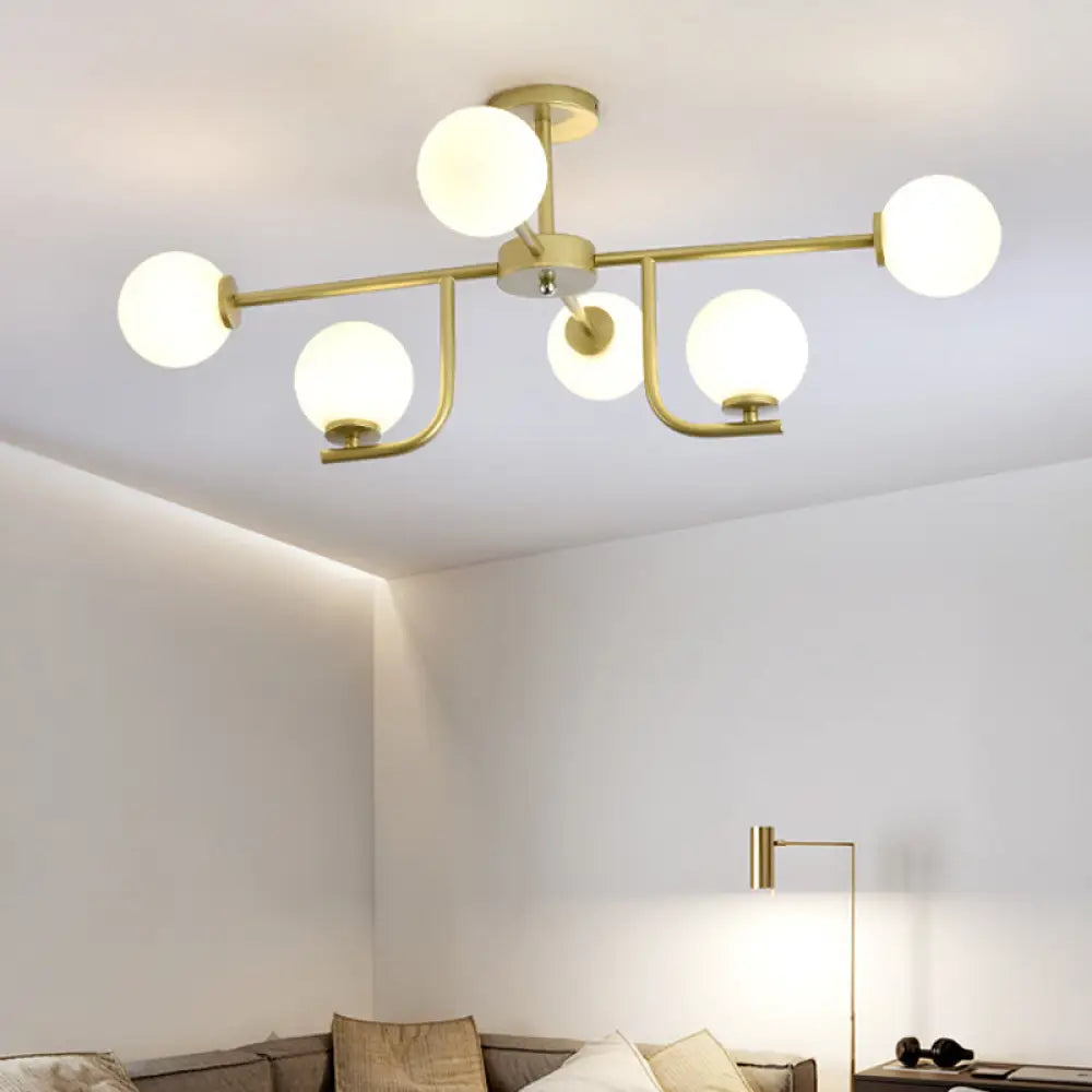 DecorBites™ DecorBites™ Modern White Glass Semi Flush Mount Ceiling Fixture with Gold Accents - 6 Bulbs