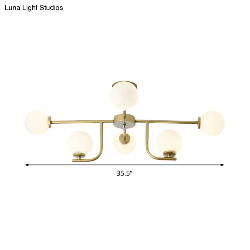 DecorBites™ DecorBites™ Modern White Glass Semi Flush Mount Ceiling Fixture with Gold Accents - 6 Bulbs