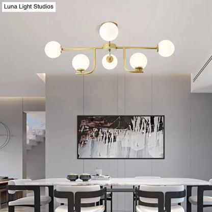 DecorBites™ DecorBites™ Modern White Glass Semi Flush Mount Ceiling Fixture with Gold Accents - 6 Bulbs