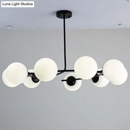 Modern White Glass Sphere Chandelier for Bedroom - Stylish Suspension Lighting Fixture