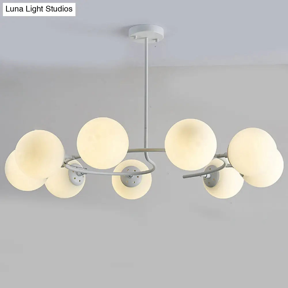 Modern White Glass Sphere Chandelier for Bedroom - Stylish Suspension Lighting Fixture