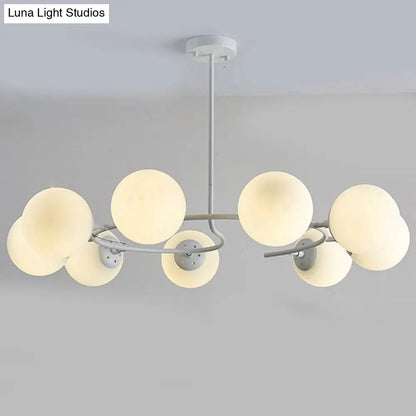 Modern White Glass Sphere Chandelier for Bedroom - Stylish Suspension Lighting Fixture