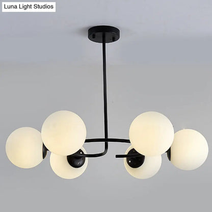 Modern White Glass Sphere Chandelier for Bedroom - Stylish Suspension Lighting Fixture