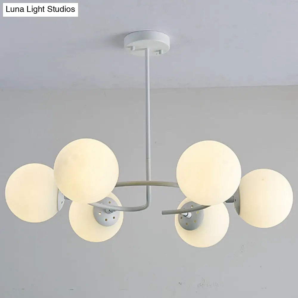 Modern White Glass Sphere Chandelier for Bedroom - Stylish Suspension Lighting Fixture