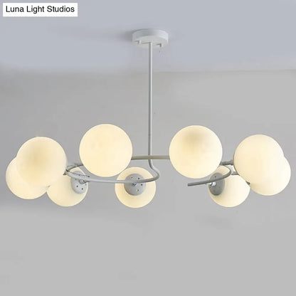 Modern White Glass Sphere Chandelier for Bedroom - Stylish Suspension Lighting Fixture