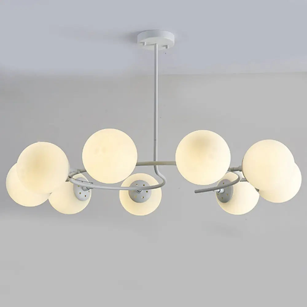 Modern White Glass Sphere Chandelier for Bedroom - Stylish Suspension Lighting Fixture