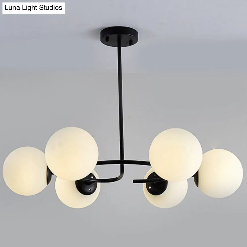 Modern White Glass Sphere Chandelier for Bedroom - Stylish Suspension Lighting Fixture