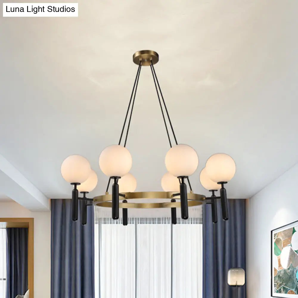 Lámpara de araña moderna de esfera de cristal blanco con diseño circular - 8 luces - Lámpara colgante negra