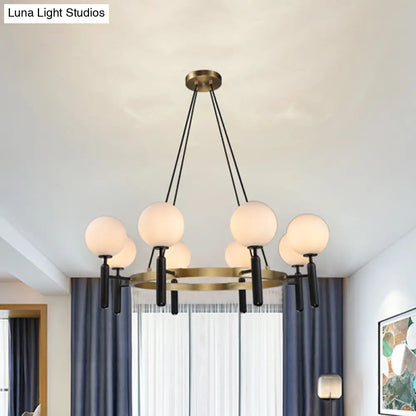 Lámpara de araña moderna de esfera de cristal blanco con diseño circular - 8 luces - Lámpara colgante negra