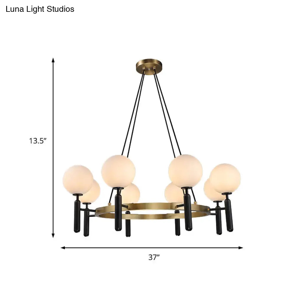 Lámpara de araña moderna de esfera de cristal blanco con diseño circular - 8 luces - Lámpara colgante negra