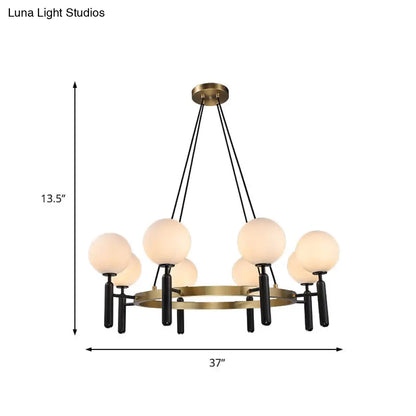 Lámpara de araña moderna de esfera de cristal blanco con diseño circular - 8 luces - Lámpara colgante negra