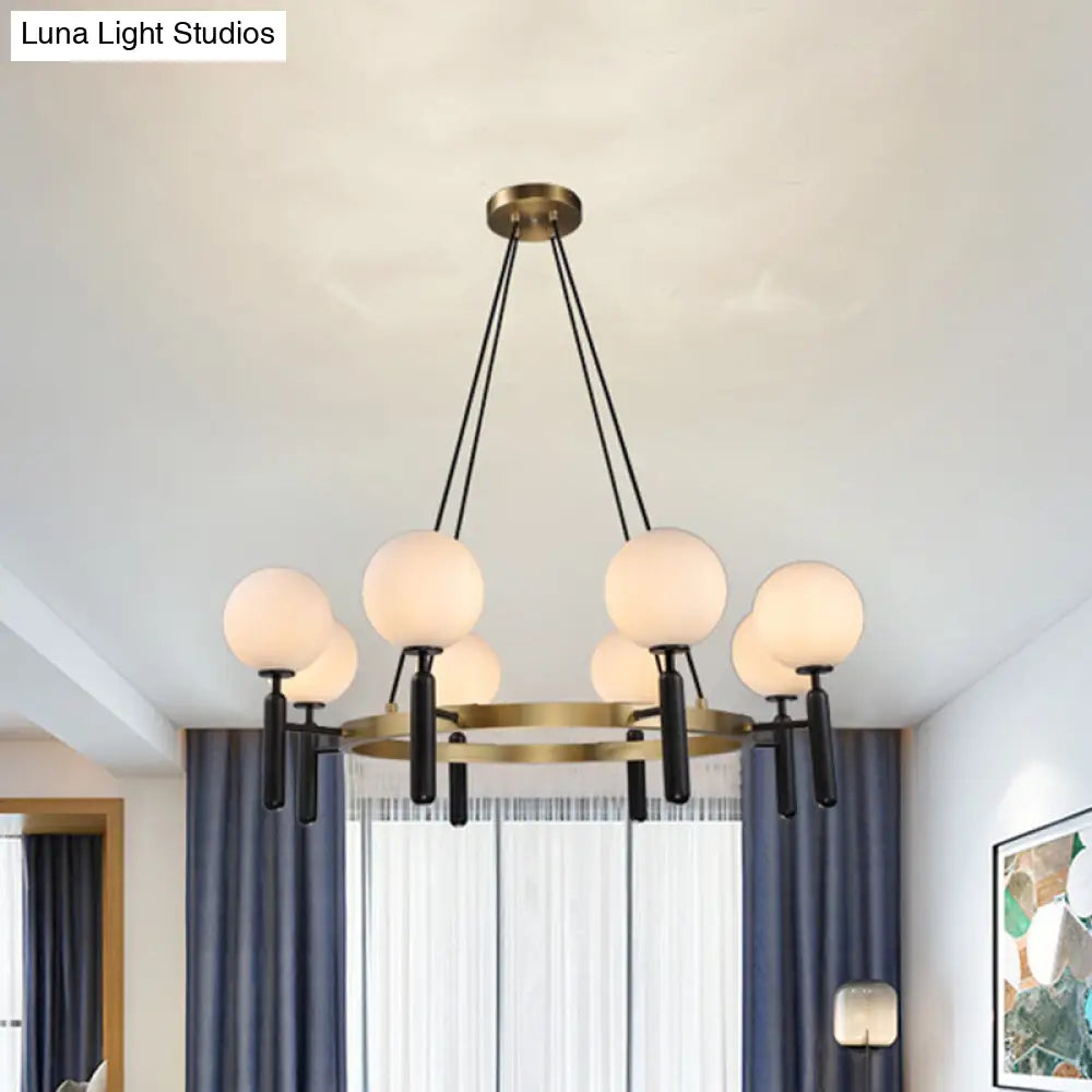 Lámpara de araña moderna de esfera de cristal blanco con diseño circular - 8 luces - Lámpara colgante negra