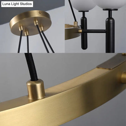 Lámpara de araña moderna de esfera de cristal blanco con diseño circular - 8 luces - Lámpara colgante negra