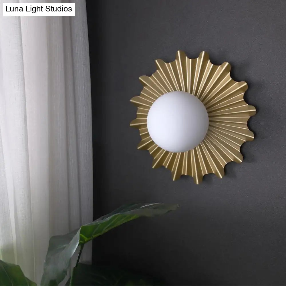 DecorBites™ DecorBites™ Modern White Glass Sphere Wall Light with Brass Scalloped Backplate - 1 Head