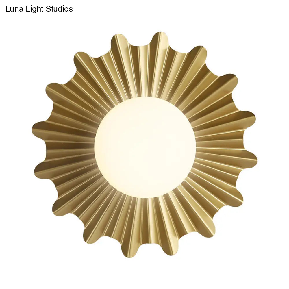 DecorBites™ DecorBites™ Modern White Glass Sphere Wall Light with Brass Scalloped Backplate - 1 Head