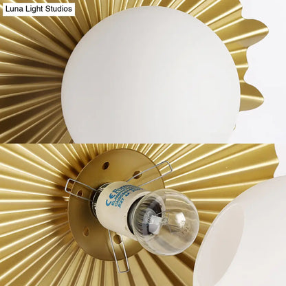 DecorBites™ DecorBites™ Modern White Glass Sphere Wall Light with Brass Scalloped Backplate - 1 Head