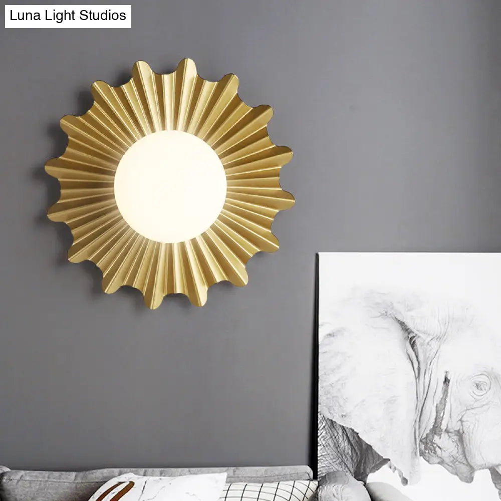 DecorBites™ DecorBites™ Modern White Glass Sphere Wall Light with Brass Scalloped Backplate - 1 Head