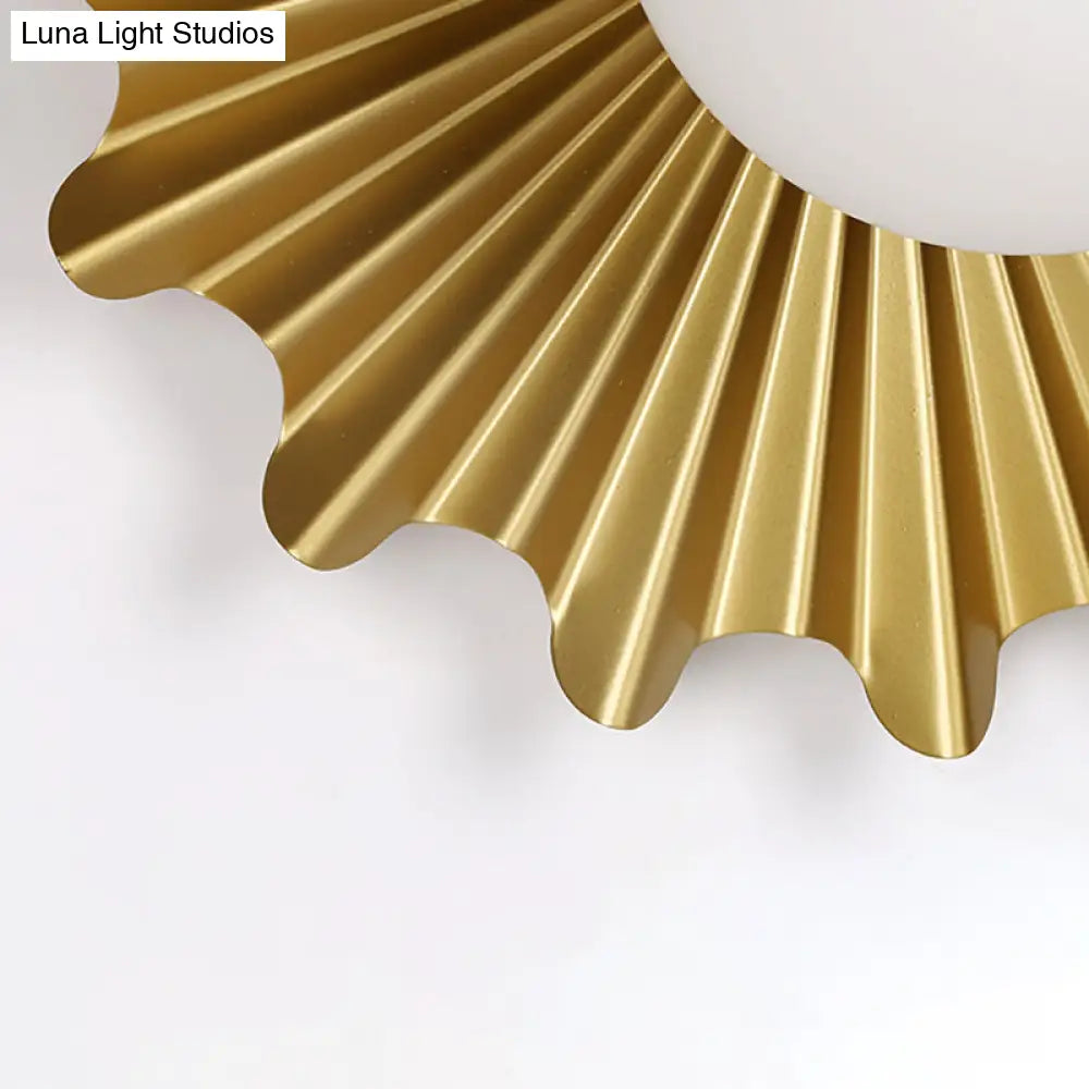 DecorBites™ DecorBites™ Modern White Glass Sphere Wall Light with Brass Scalloped Backplate - 1 Head