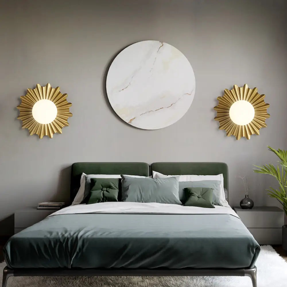 DecorBites™ DecorBites™ Modern White Glass Sphere Wall Light with Brass Scalloped Backplate - 1 Head