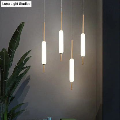 Modern White Glass Tube Pendant Light for Dining Room Ceiling